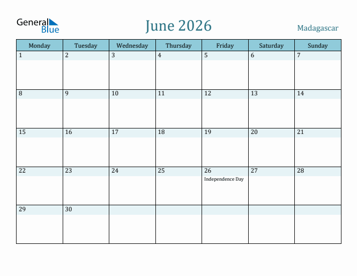 June 2026 Calendar with Holidays