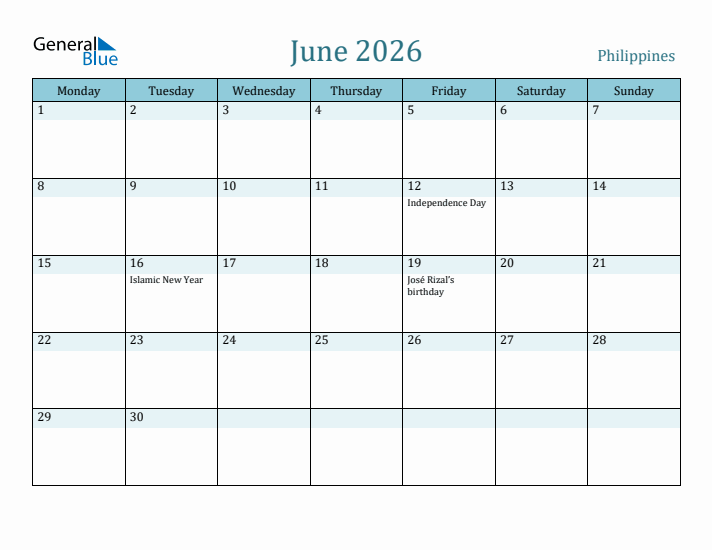 June 2026 Calendar with Holidays