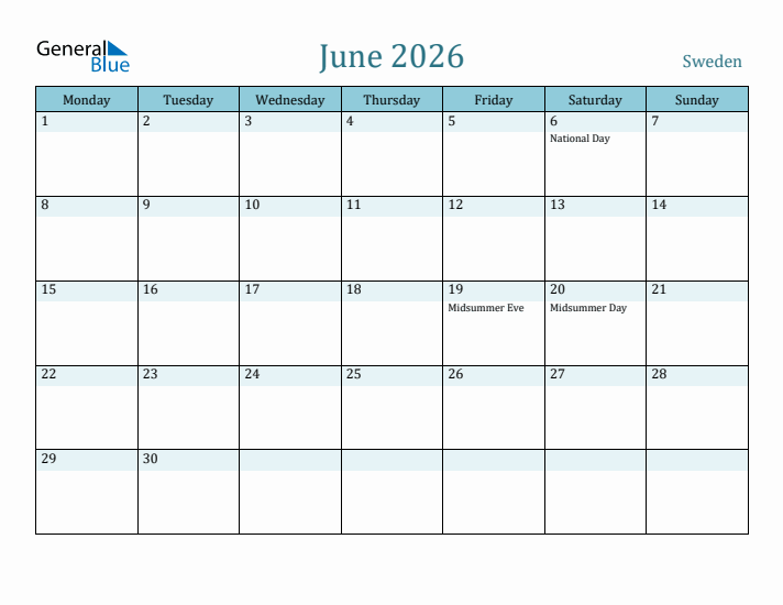 June 2026 Calendar with Holidays