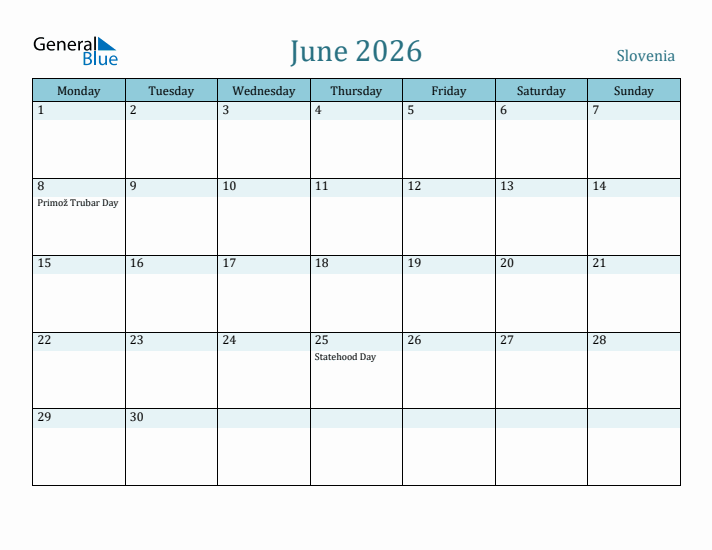 June 2026 Calendar with Holidays