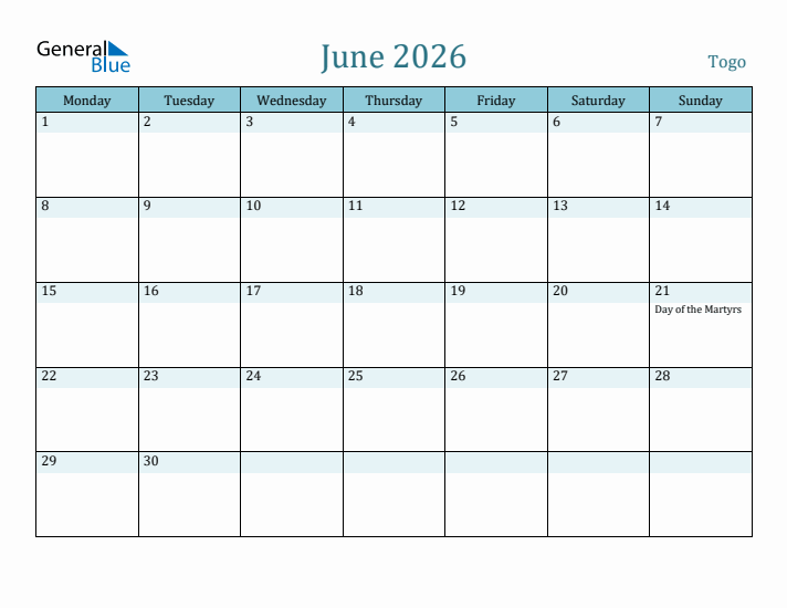 June 2026 Calendar with Holidays