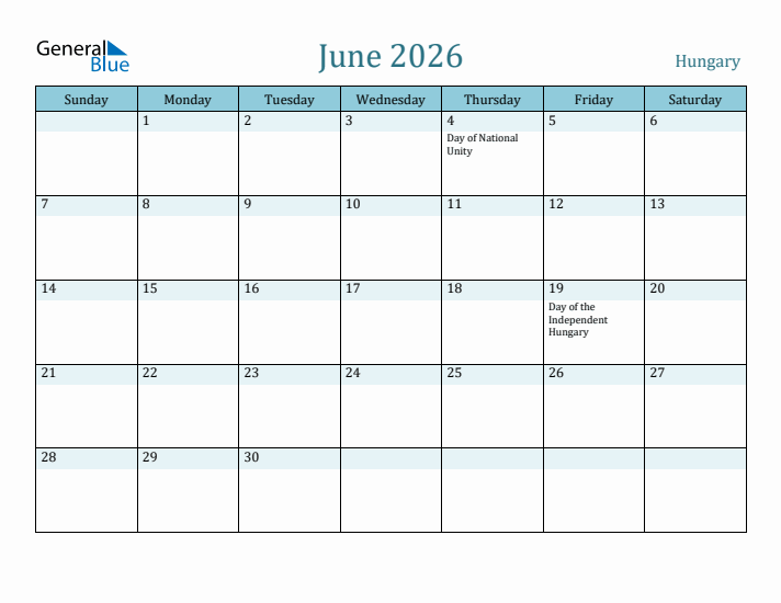 June 2026 Calendar with Holidays