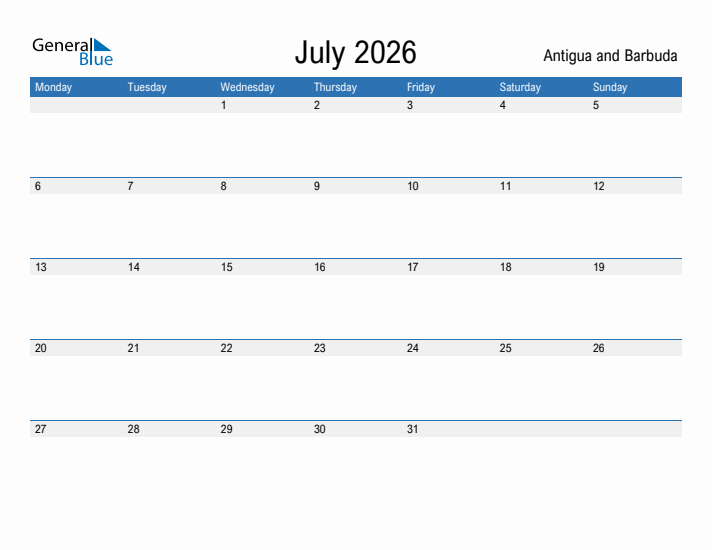 Fillable July 2026 Calendar