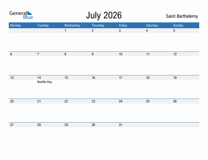 Fillable July 2026 Calendar