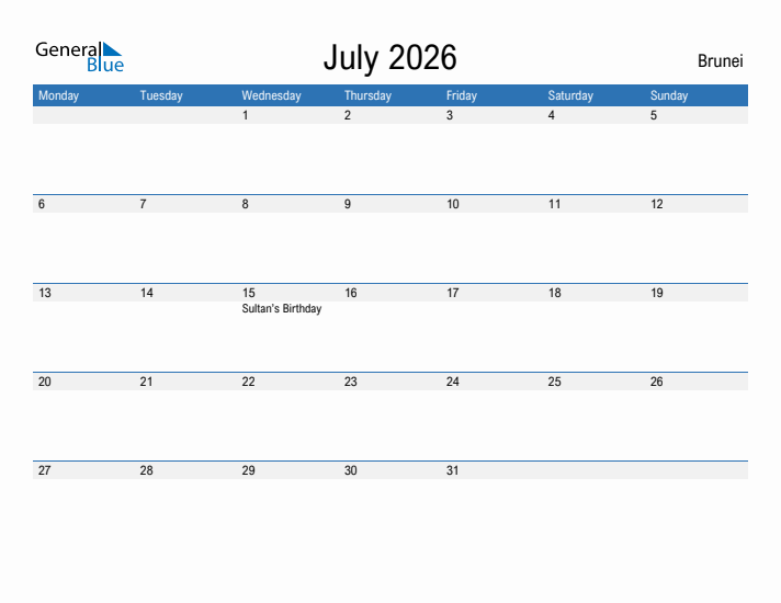 Fillable July 2026 Calendar