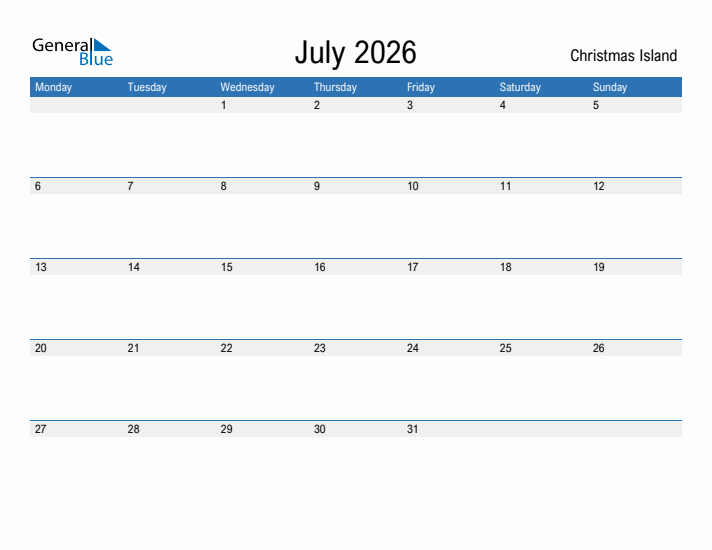 Fillable July 2026 Calendar