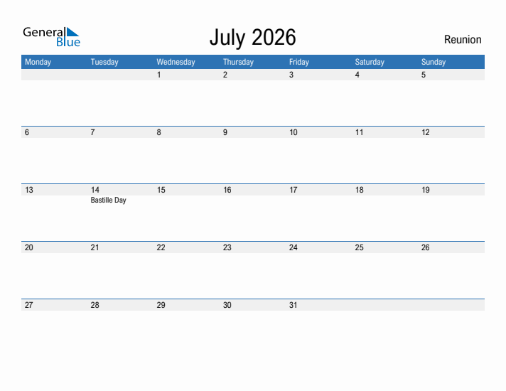 Fillable July 2026 Calendar