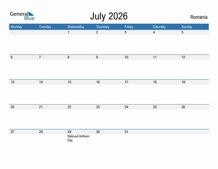 Fillable July 2026 Calendar