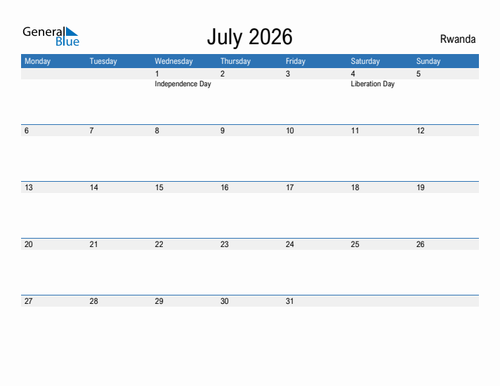 Fillable July 2026 Calendar