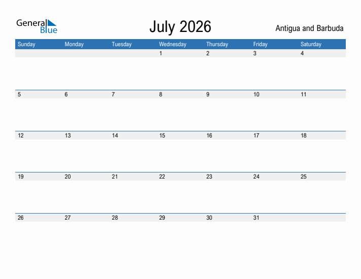 Fillable July 2026 Calendar