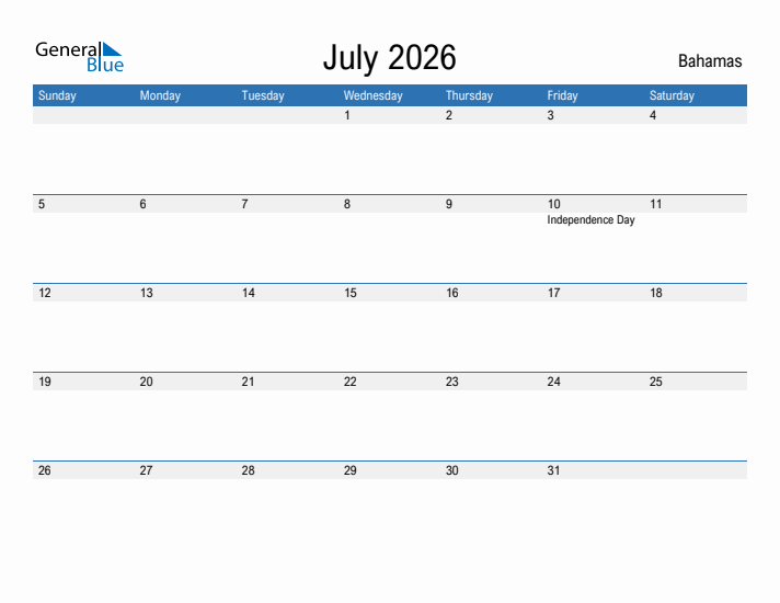 Fillable July 2026 Calendar