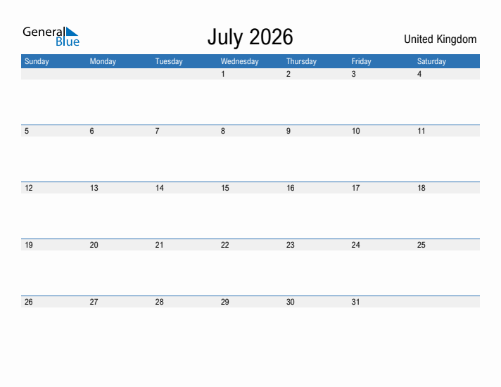 Fillable July 2026 Calendar