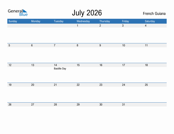 Fillable July 2026 Calendar