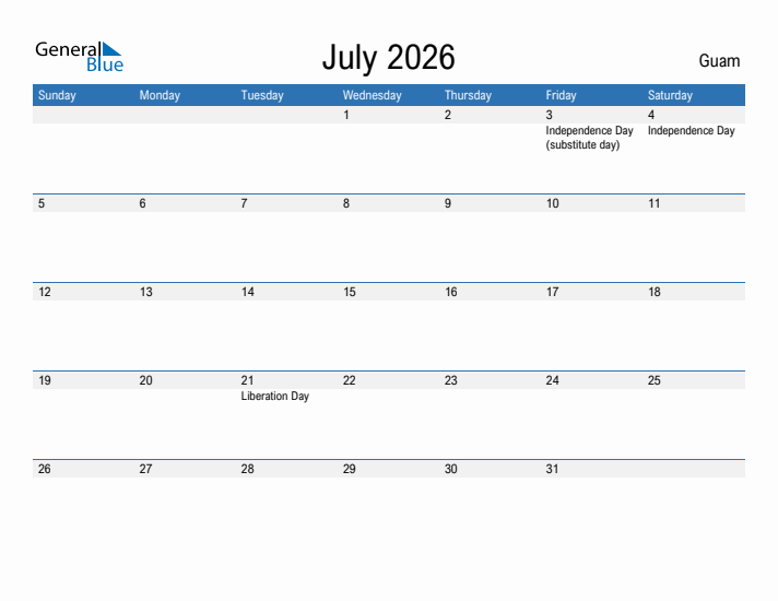 Fillable July 2026 Calendar