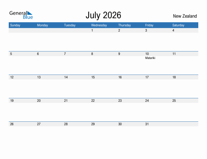 Fillable July 2026 Calendar