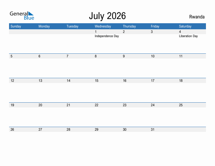 Fillable July 2026 Calendar