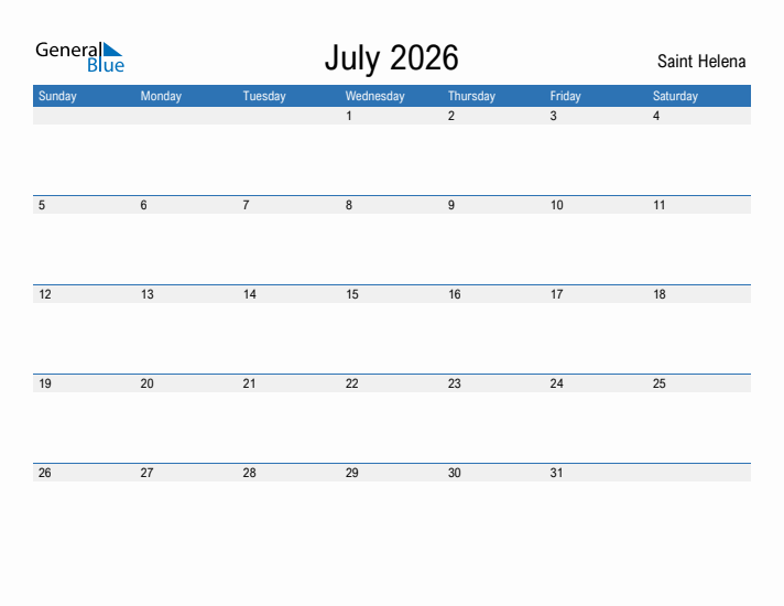 Fillable July 2026 Calendar