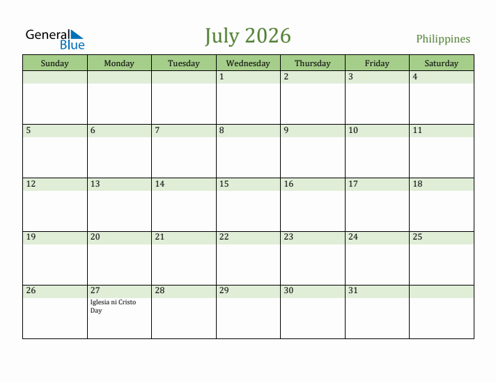 July 2026 Calendar with Philippines Holidays