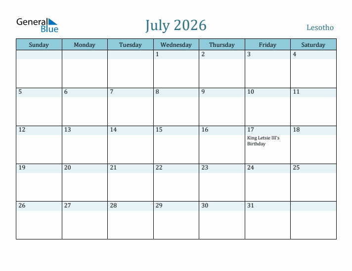 July 2026 Calendar with Holidays