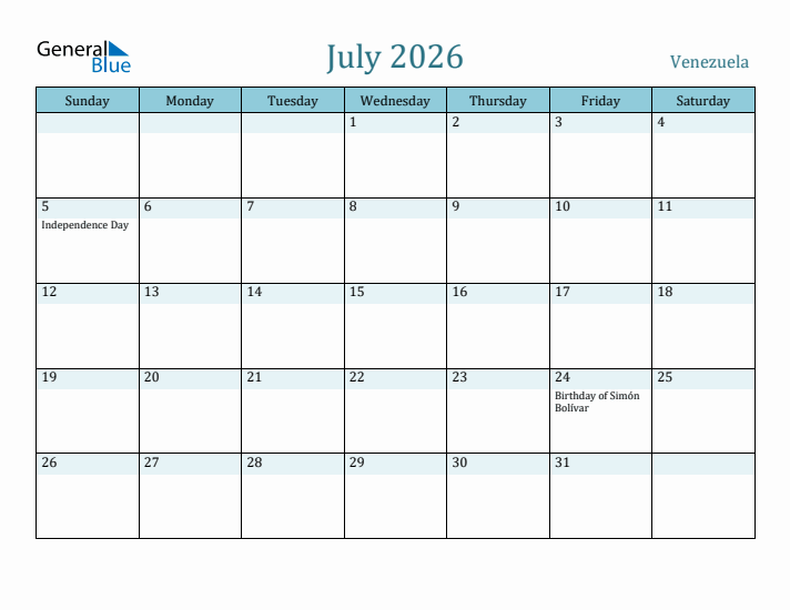 July 2026 Calendar with Holidays