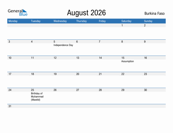 Fillable August 2026 Calendar