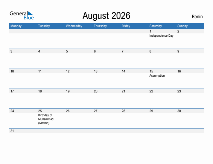 Fillable August 2026 Calendar