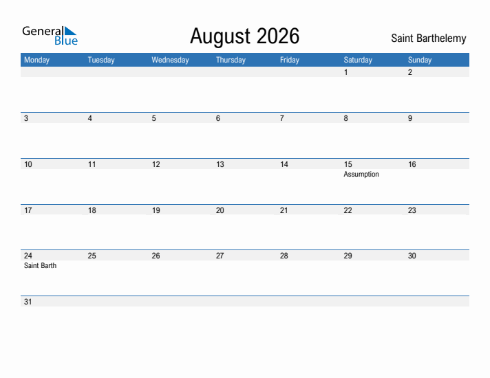 Fillable August 2026 Calendar