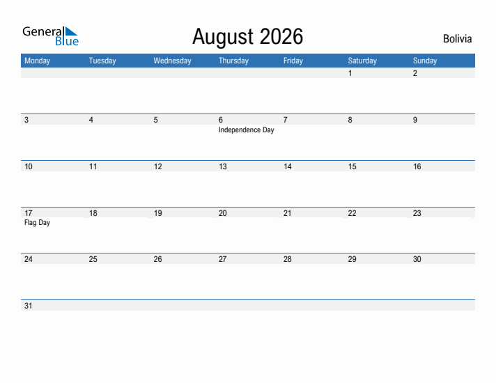 Fillable August 2026 Calendar