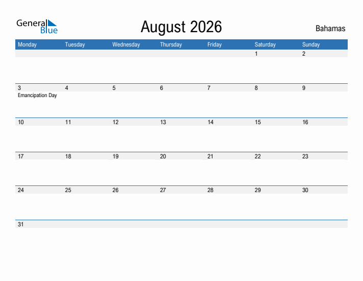 Fillable August 2026 Calendar