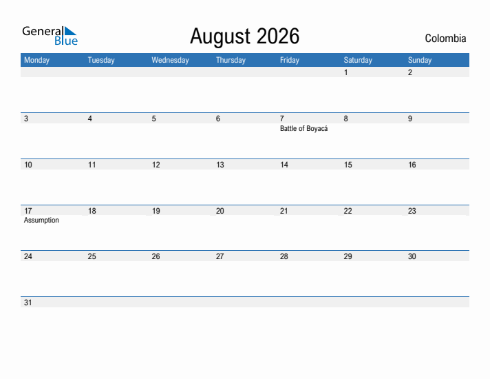 Fillable August 2026 Calendar