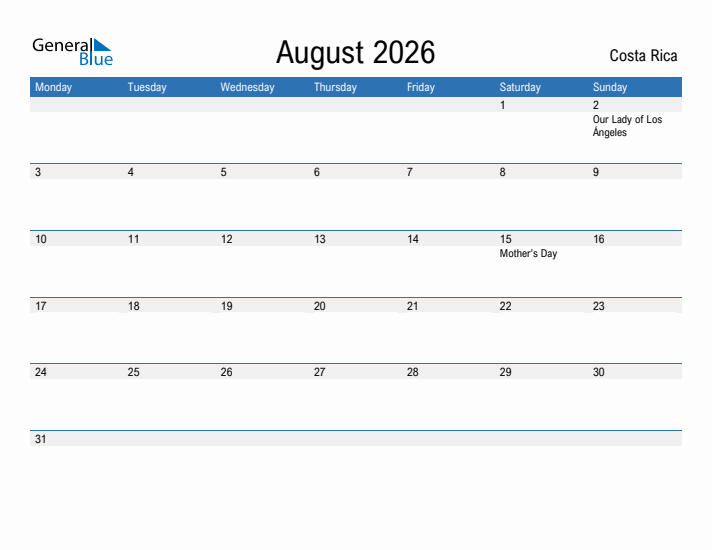 Fillable August 2026 Calendar