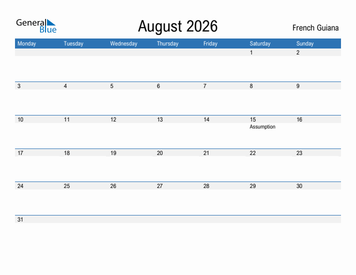 Fillable August 2026 Calendar