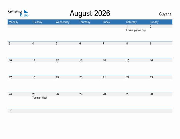 Fillable August 2026 Calendar