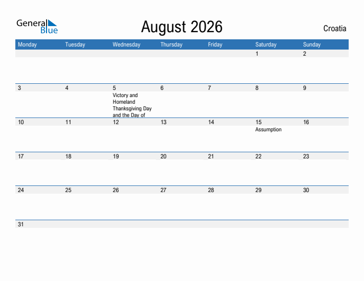 Fillable August 2026 Calendar