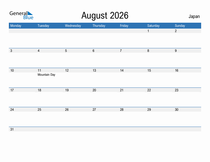 Fillable August 2026 Calendar