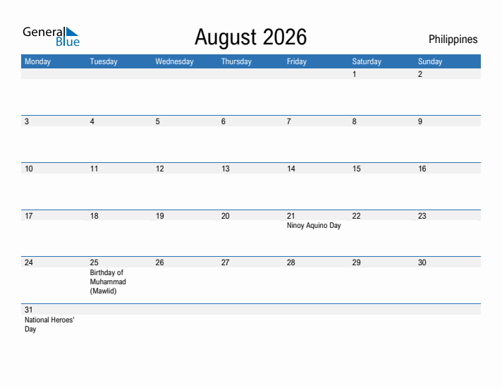 Fillable August 2026 Calendar