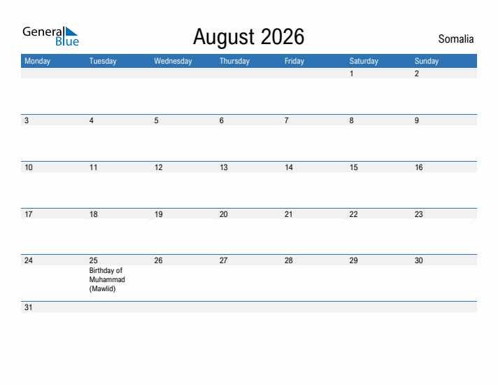 Fillable August 2026 Calendar