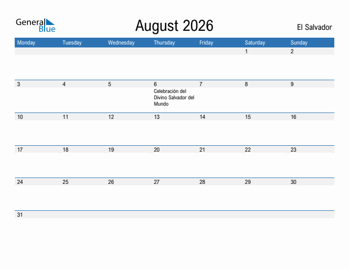 Fillable August 2026 Calendar