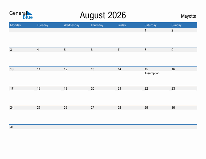 Fillable August 2026 Calendar