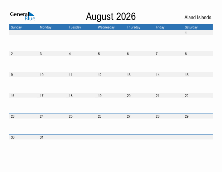 Fillable August 2026 Calendar