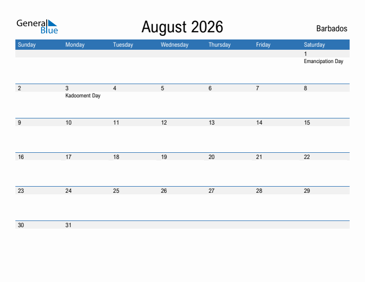 Fillable August 2026 Calendar