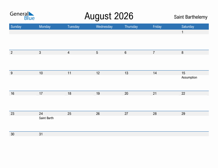 Fillable August 2026 Calendar