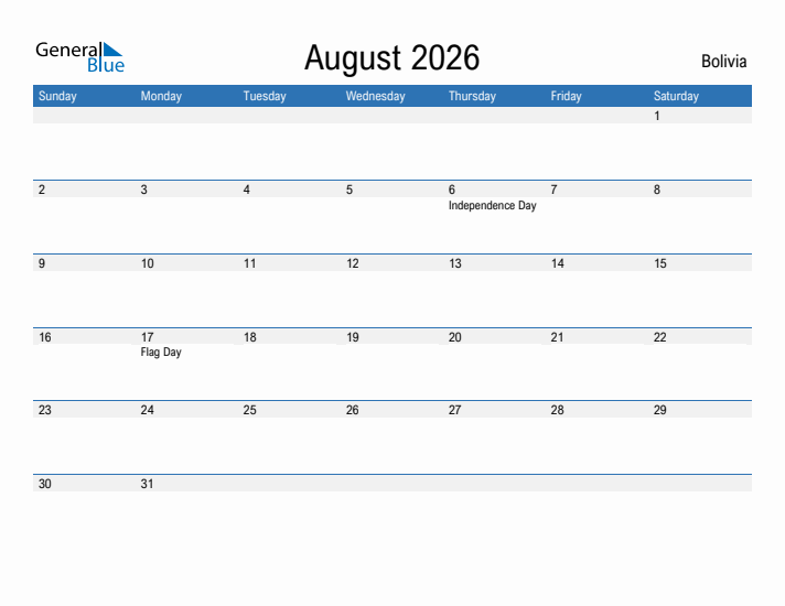 Fillable August 2026 Calendar