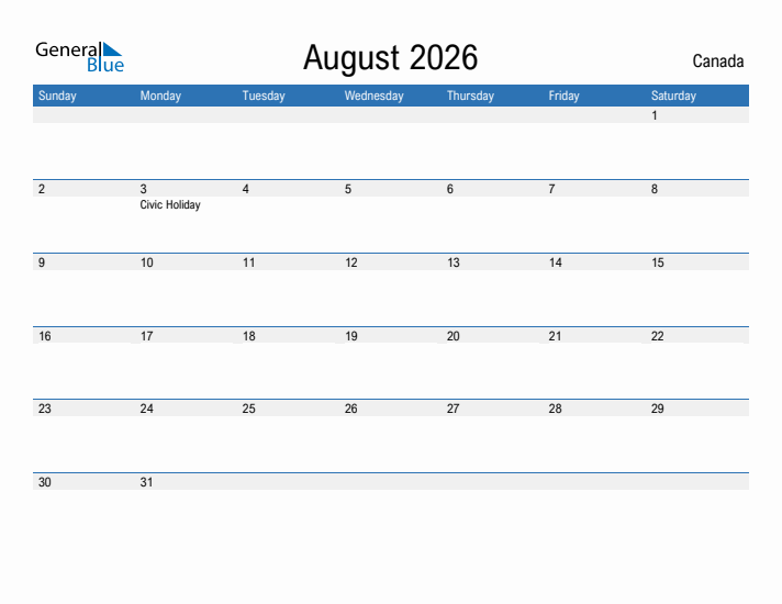 Fillable August 2026 Calendar