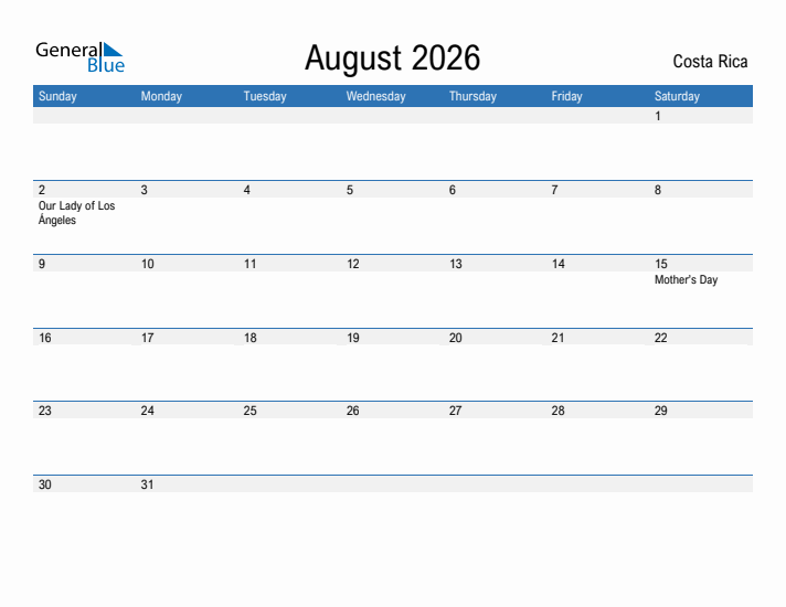 Fillable August 2026 Calendar