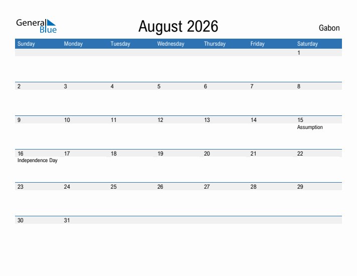 Fillable August 2026 Calendar