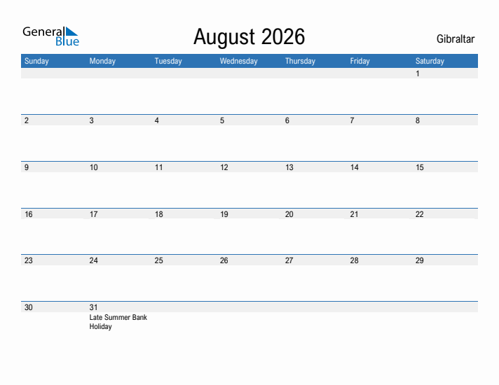 Fillable August 2026 Calendar