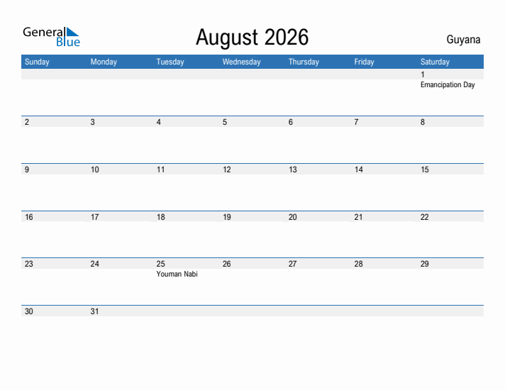 Fillable August 2026 Calendar