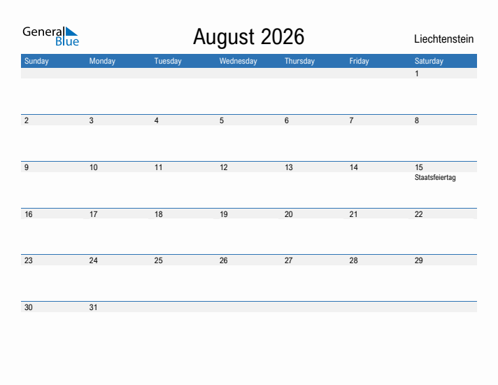 Fillable August 2026 Calendar