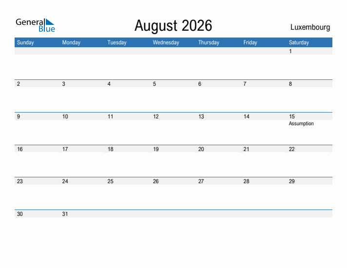 Fillable August 2026 Calendar